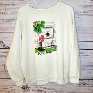 Vintage 80s Oversized XL Kris Kitty Cream Cat Sweater